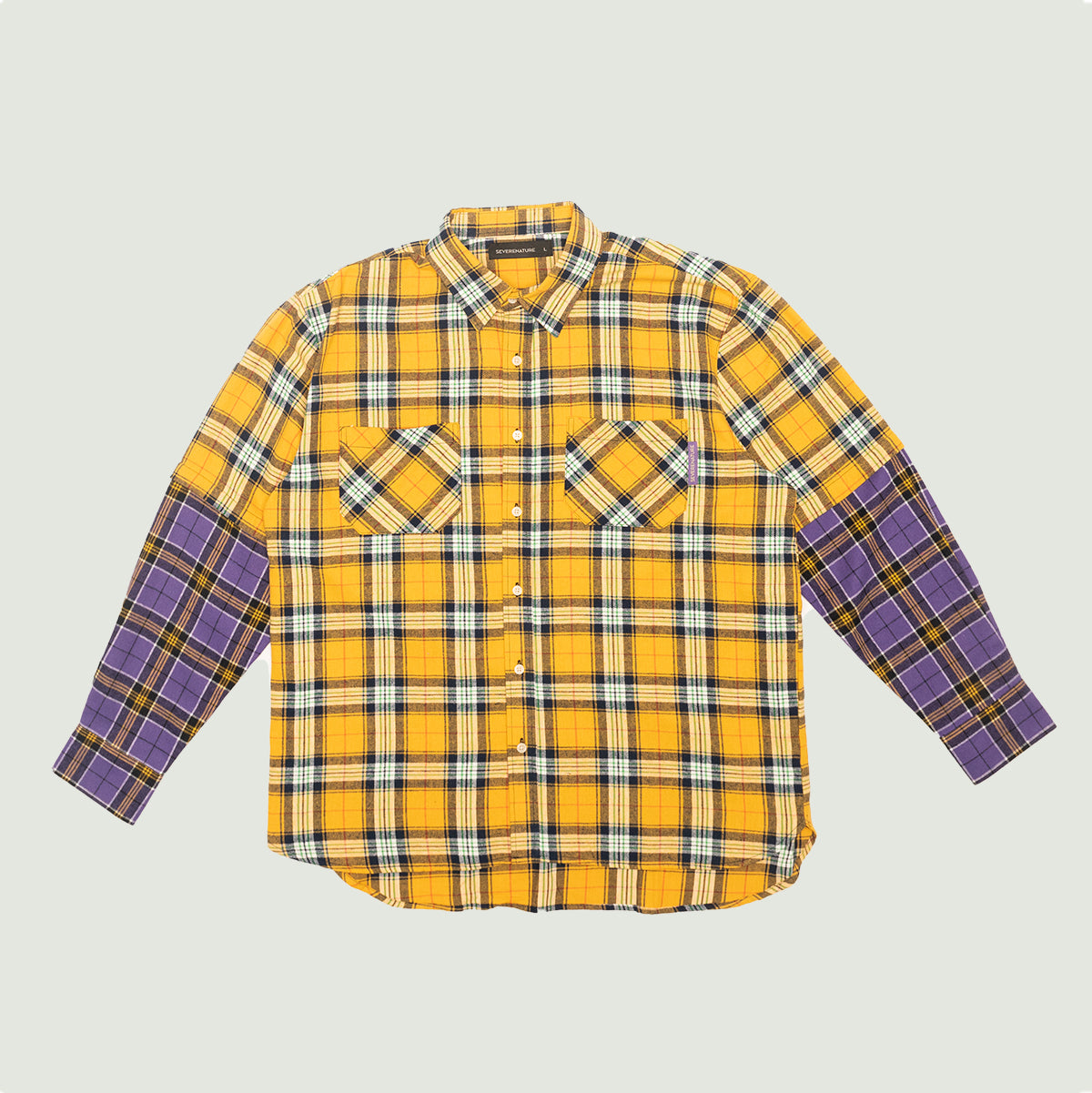 Bushman yellow/purple flannel button up shirt